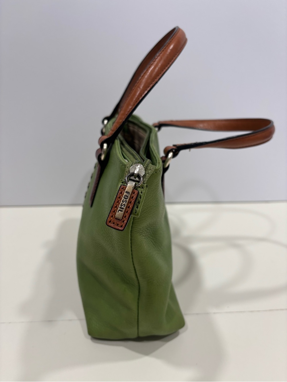 Fossil Green Tote with Brown Handles - Picture 7 of 12